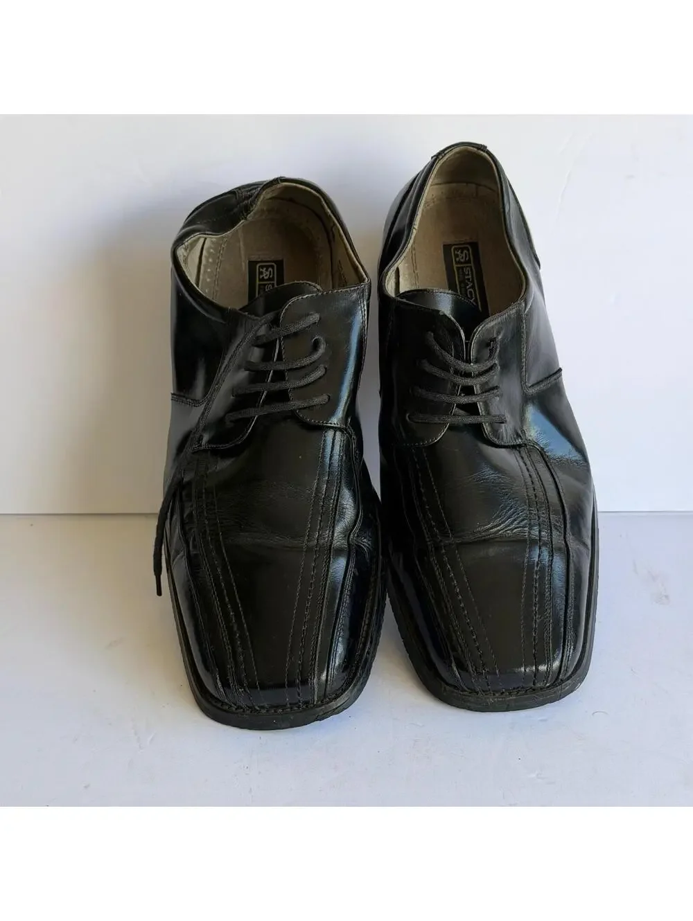 Stacy Adams Men's‎ Black Leather Lace-up Dress Shoes Square Toe Size 10M